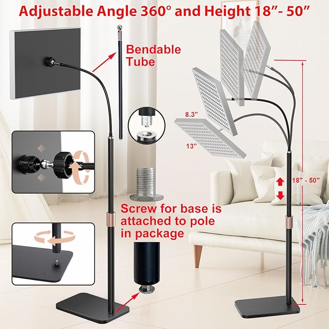 Red Light Therapy for Body and Face, Infrared Light Therapy Lamp 660nm Red Light and 850nm NIR LED Panel Light with Adjustable Stand, Infrared Redlight Therapy Device for Body Use at Home/Office/Gym