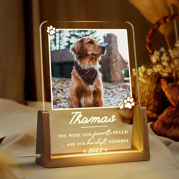 Personalized Pet Memorial LED Night Light, Custom Photo Pet Lover Keepsake, Dog Memorial Sympathy Gift, Personalized Light Up Sign for Dog Lovers, Custom Dogs Photo Gifts for Home Decor - Bloomnest