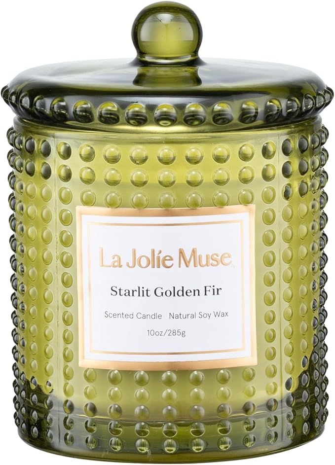 LA JOLIE MUSE Christmas Candle, Starlit Golden Fir Candle - Cedarwood, Patchouli, Fir Balsam | 10 oz Natural Soy Wax | 55 Hours Clean Burn |Winter Holiday Gift | Gift-Ready for Hosts & Gatherings - Bloomnest