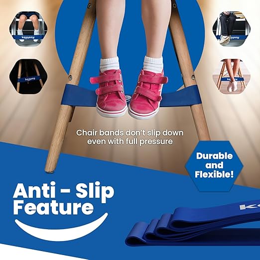 4 Pack Chair Bands, Anti Slip Chair Bands for Kids with Fidgety Feet, ADHD Chair Bands for Classroom, Desk Bands for Student Desks, Sensory Chair Rubber Bands - Bloomnest