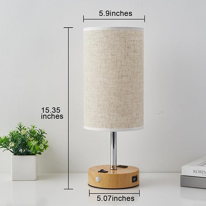 Table Lamp with Motion Sensor or Constant on Mode, USB Lamp Include One LED Bulb, Built in 1 USB Port & 1AC Outlet, Bedside Lamp Idea for Bedroom, Hallway, Bath Room - Bloomnest