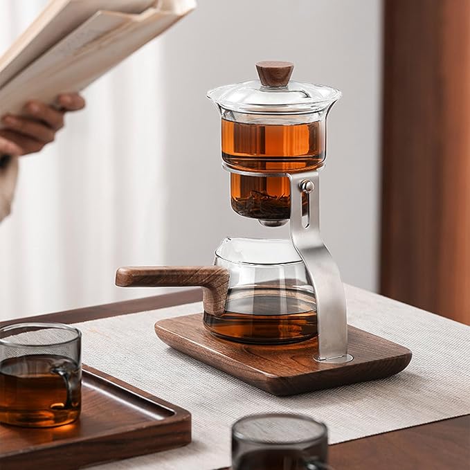 TOPINCN Glass Teapot Set Semi Automatic Drip Rotating 350ml Capacity Automatic Drip Tea Pot, Glass Tea Set with Magnetic Filter for Family Gatherings or Office Breaks - Bloomnest
