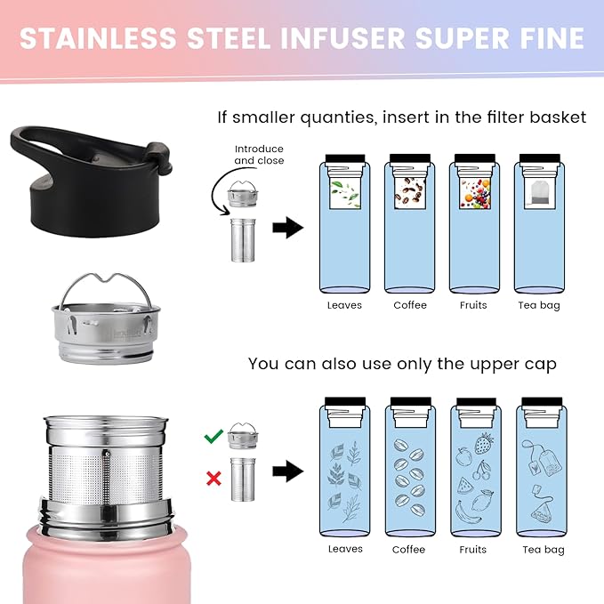 Lexlion Tea Infuser Water Bottle 22 Oz – Triple Wall Insulated Stainless Steel, Loose Leaf & Fruit Strainer, 3 Leakproof Lids, BPA-Free Silicone Sleeve, Reusable Thermal Mug - Bloomnest