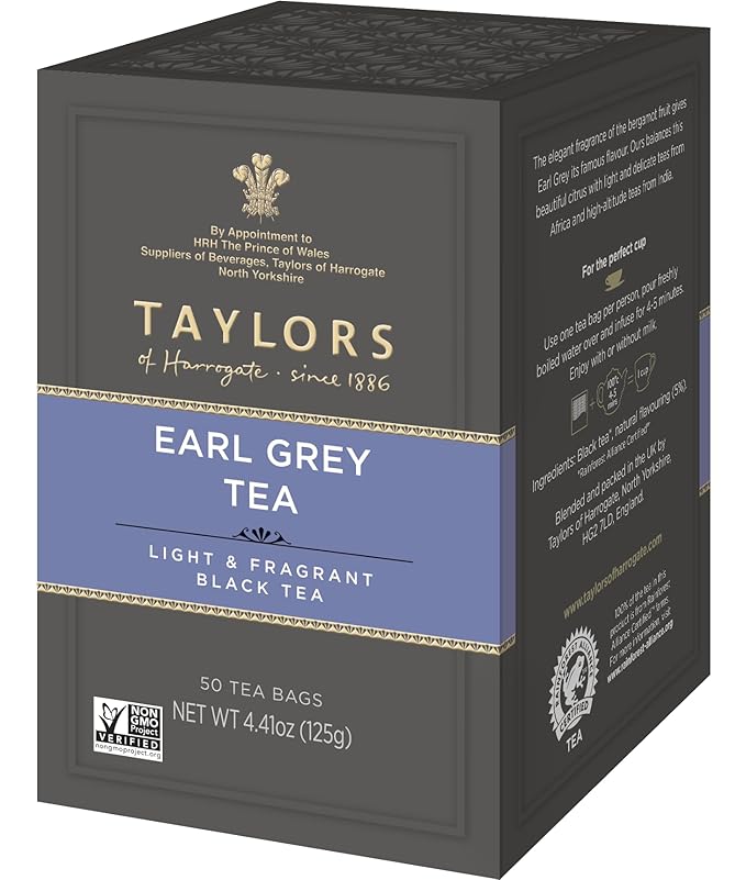 Taylors of Harrogate Earl Grey, Black Tea, Pillow Bags, 50 Count (Pack of 1), Fragrant, Delicate & Light, Caffeinated, Enjoy Hot or Iced, 50 Teabags - Bloomnest