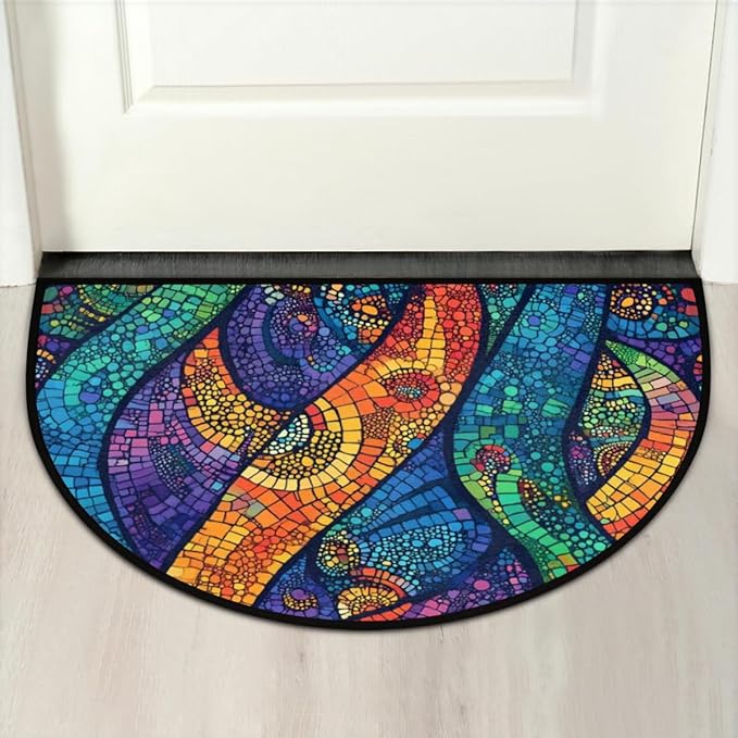 Half Round Door Mat, Color Glass Art Half Circle Rug for Home Decor Floor Indoor Outdoor Non-Slip Washable Half Moon Rug Doormat 36X24 Inch - Bloomnest