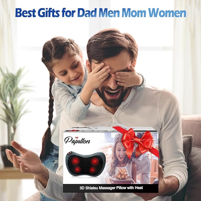 Papillon Neck Massager,Shiatsu Electric Back Massager with Heat,Neck Back Pain Relief Gifts for Mom/Dad/Women/Men,Deep Tissue Kneading Massage Pillow for Shoulder,Legs,Foot,Body Muscle Fatigue Relief - Bloomnest