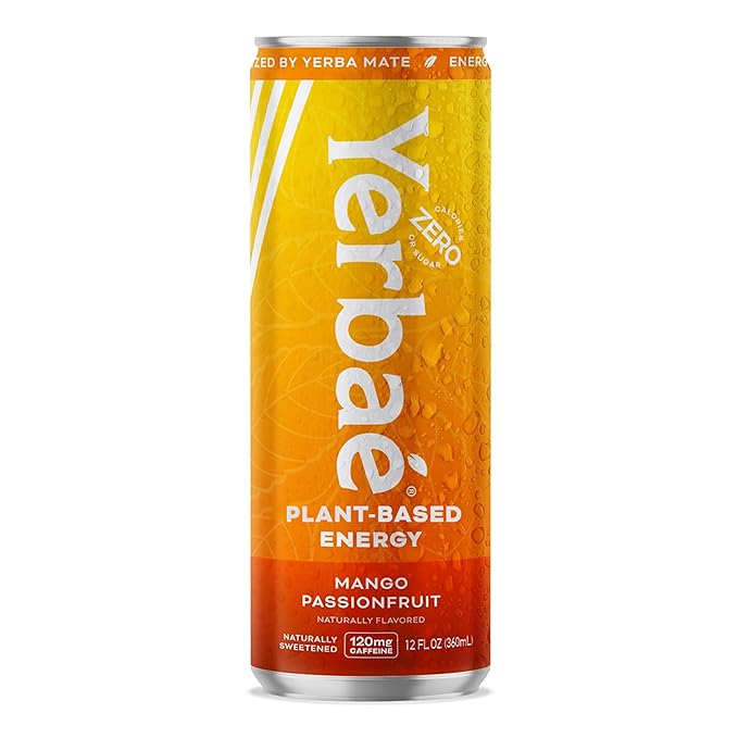 Yerbaé Energy Beverage, Mango Passion Fruit, 120mg Caffeine. No Sugar/Calories/Carbs, Energized by Yerba Mate, Plant-Based, Healthy Alternative to Sugary Drinks, Pack of 12, 12oz cans - Bloomnest
