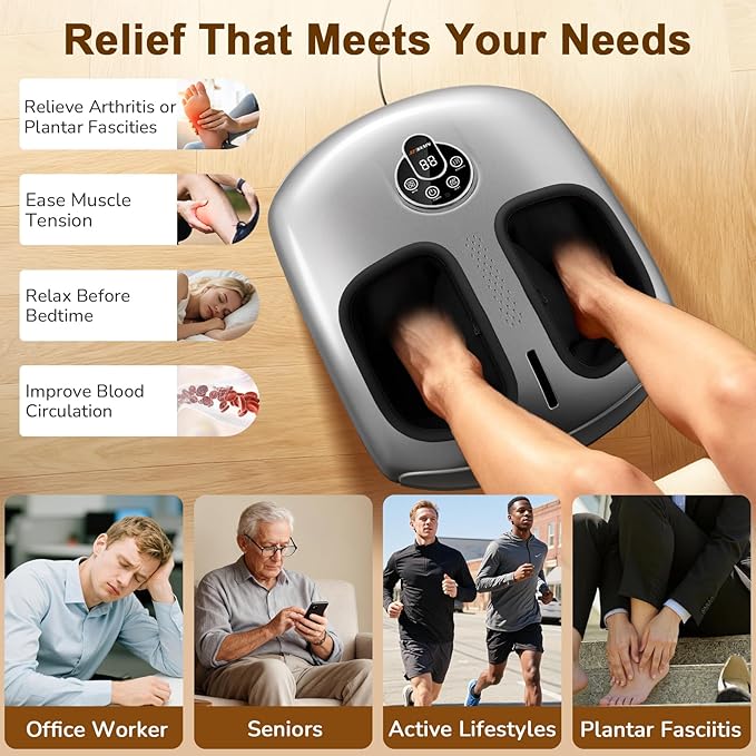Shiatsu Foot Massager Machine with Heat : Deep Kneading Foot Massager with Vibration & Compression for Plantar Fasciitis & Neuropathy - for Women & Men,Relax for Home Office Use (Silver) - Bloomnest