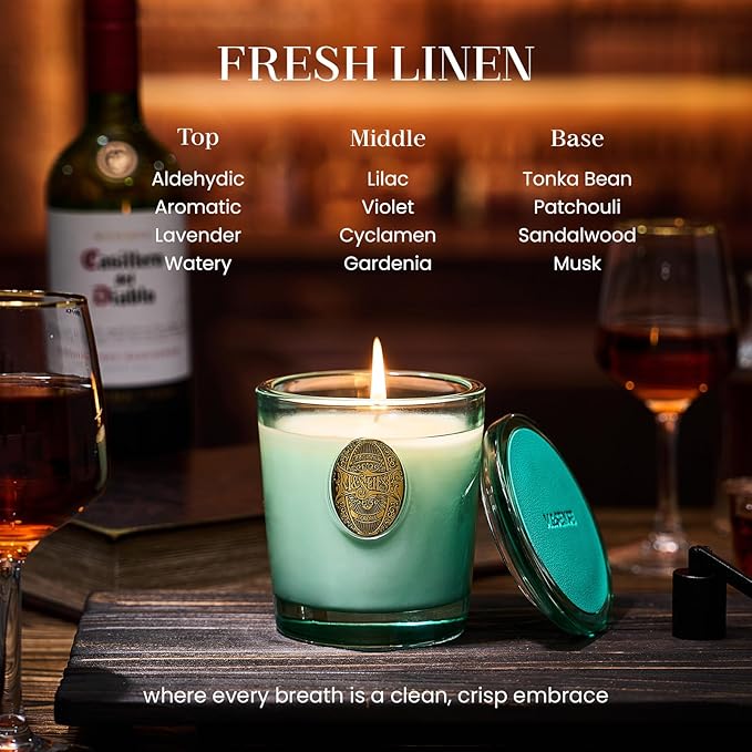 M&SENSE Natural Clean Scented Soy Candle | Fresh Linen & Neon Blue | 9.2 oz, 50H Burn Time | Luxury Scented Candle for Relaxation, Gifting, Home Décor | Ideal for Bedroom, Office, Party Ambiance - Bloomnest