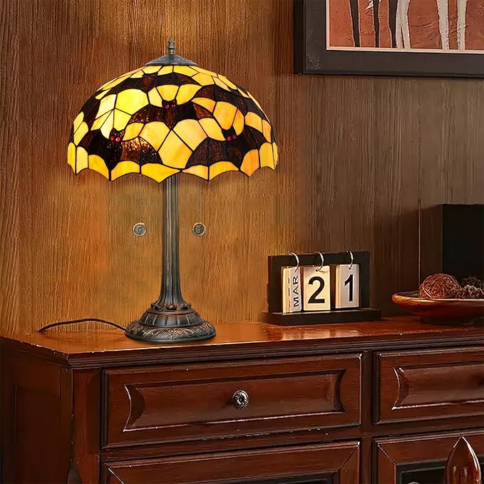 Tiffany Table Lamp Black Bat Design Stained Glass Lamp 16 inch Handmade Large Desk Light Antique Beside Reading Lamp for Home Living Room Bedroom Office - Bloomnest