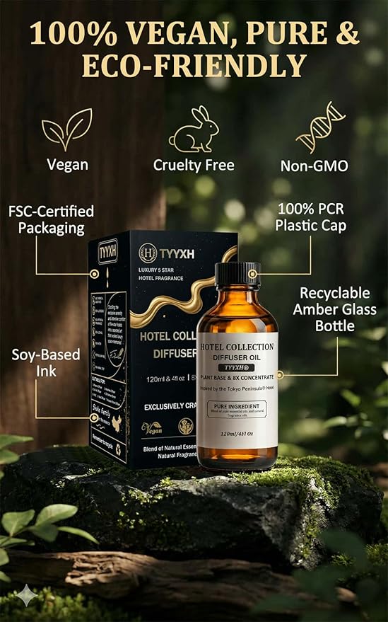 Hotel Diffuser Oil Inspired by Tokyo Peninsula – Fragrance & Essential Oil Blend for Waterless & Cold Air Diffusers – Sansho, Lemon, Sandal – Long-Lasting Aroma – Aromatherapy – 4 Fl Oz Glass Bottle - Bloomnest