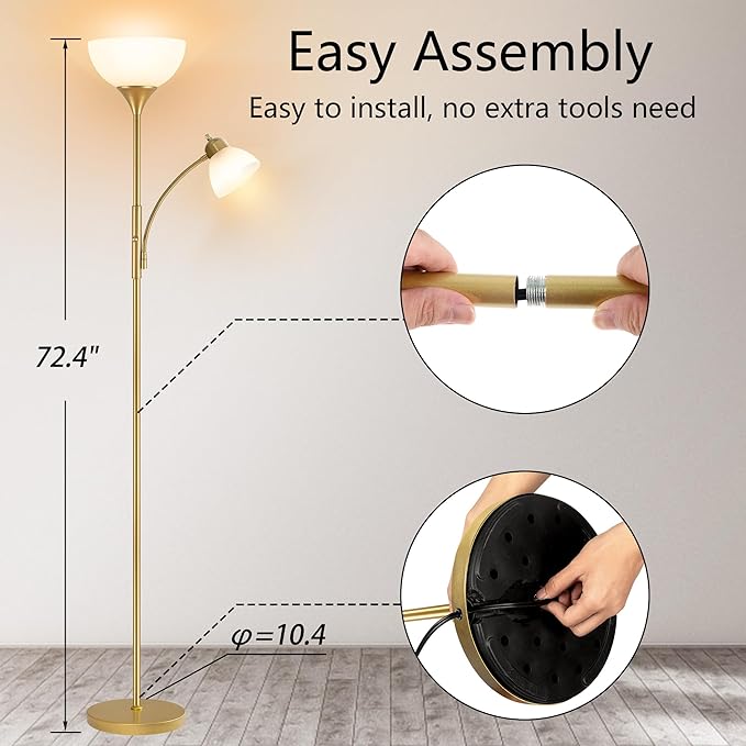 Floor Lamp, Standing lamp, Stepless Dimming Brightness, Included 9W and 5W LED Bulbs, Lamp for Living Room, Bedroom, Office, Reading - Bloomnest