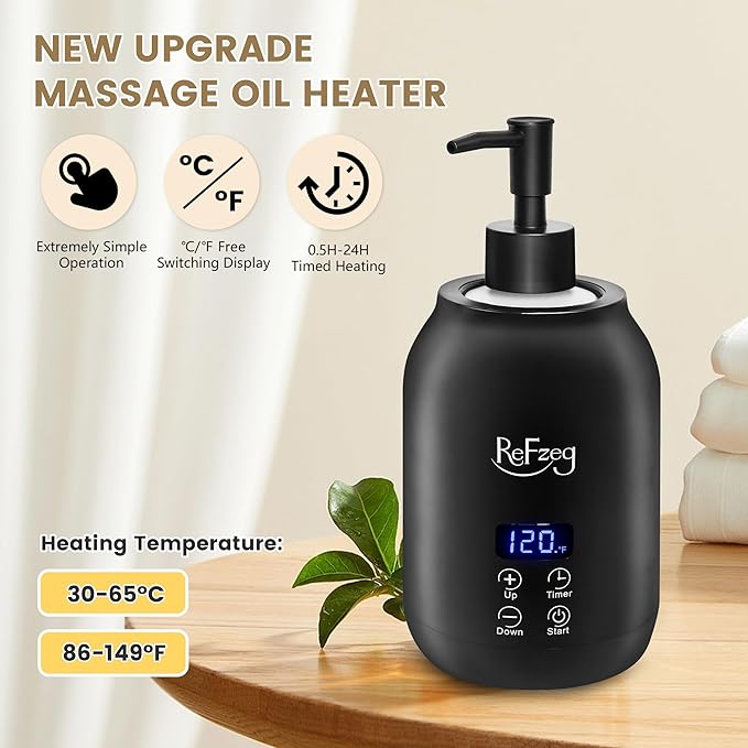 Massage Oil Warmer Bottle Professional Electric Lotion Digital Heater for SPA, Portable Oil Warmer Heated Cream for Beauty Salon Home, with ℃/℉ Switchable Display, Two Oil Dispenser Bottle - Bloomnest