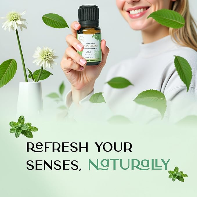 MyAce Peppermint Essential Oil 0.33 fl oz – 100% Pure & Steam Distilled Mentha Piperita – Undiluted, Natural Aromatherapy Oil for Diffuser, DIY Blends, Hair & Skin Care MyAce