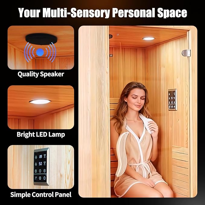 Infrared Home Sauna Room 1 Person Low emf far Infrared Infrared Sauna with Red Light Therapy/Bluetooth Speakers/Personal Indoor Dry Heat Sauna for Home Gym-Made from Pinus sylvestris Bloomnest