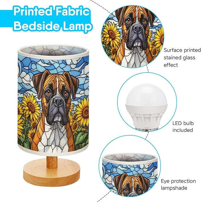 Boxer Table Lamp LED 3-Color Pressed Bedside, Dog Shade Lamp with Wood Base for Bedroom Living Room Desk Office - Bloomnest