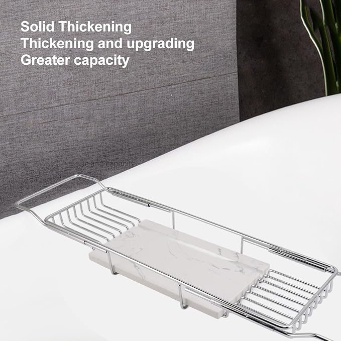Haofy Expandable Bathtub Tray, Metal Marble Bathtub Caddy Tray, Bathtub Rack Shelf, Bathtub Rack Across Tub for Bathroom (Silver White) - Bloomnest