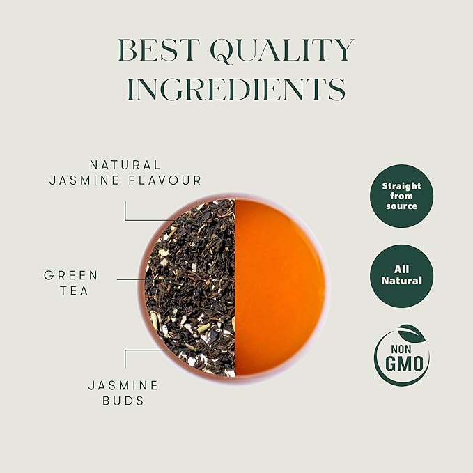 Luxmi Estates, Midnight Bloom, Organic Jasmine Tea (Loose Leaf 100g) Jasmine and Darjeeling Green Tea for Energy with no Jitters, Natural Aid Relieve Stress, Improved Mental Clarity and Immunity - Bloomnest