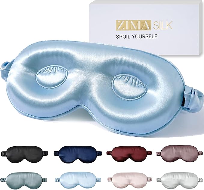 ZIMASILK Adjustable 22 Momme 100% Pure Mulberry Silk Sleep Mask, 3D Contoured Cup Eye Mask for Sleeping, Super Soft Breathable Blindfold, Perfect Blocks Light for Sleeping. (Sky Blue) - Bloomnest