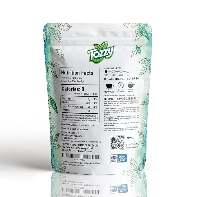 Tozzy Organic Spearmint Tea – 100 Count, Plant-Based Pyramid Tea Bags - Bloomnest