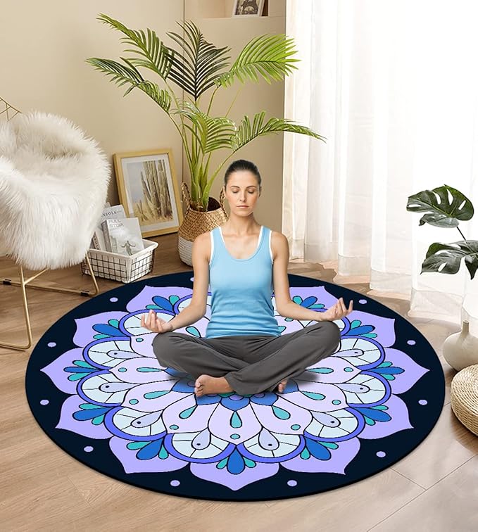 Round Meditation Pilates Yoga Mat Luxury Suede Large Yoga Mat Natural Rubber Non-Slip Base is ery Suitable for Meditation, Stretching, Yoga Environmental Protection, Fitness Exercise, Home and Outdoor. 140CM Diameter