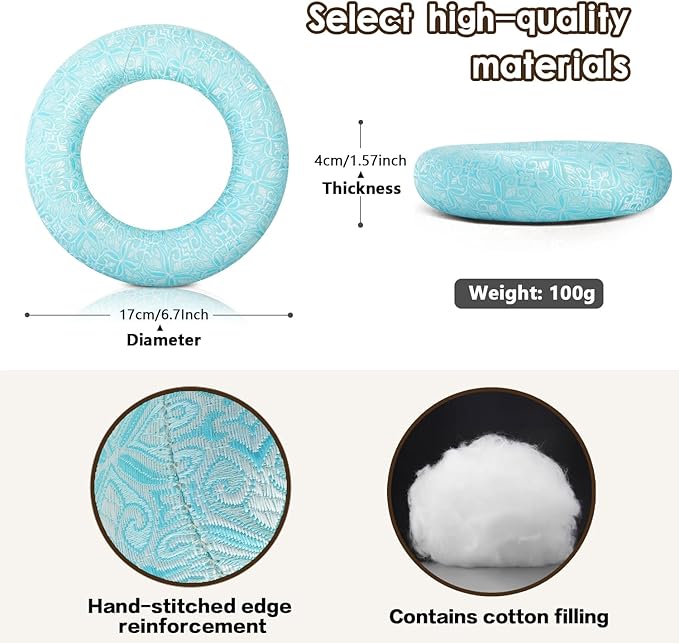 Singing Bowl Cushion for Tibetan Singing Bowls, Handmade Silk Brocade Round Cushion Pillow for Sound Healing and Crystal Sound Bowls Accessories(6.7 Inch,CyanBlue) - Bloomnest