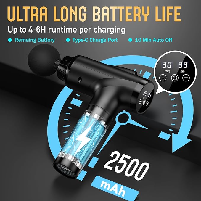Massage Gun Deep Tissue, Handheld Electric Muscle Massager, High Intensity Percussion Massage Device for Pain Relief with 9 Attachments & 30 Speed(Black) - Bloomnest