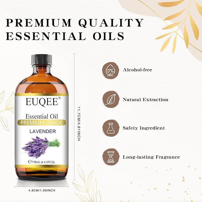 EUQEE Lavender Essential Oil 118mL Pure Lavender Oil Large Capacity Essential Oil with Glass Dropper for Diffuser, DIY Candle - 4Fl. Oz - Bloomnest