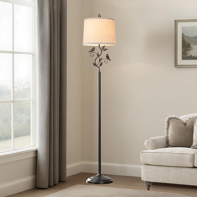RORIANO 63" Rustic Leaf Floor Lamp for Living Room, Unique Bird Tall Standing Lamp with Rotary Switch, Vintage Floor Lamps for Bedroom Study Room, Bulb Included - Bloomnest