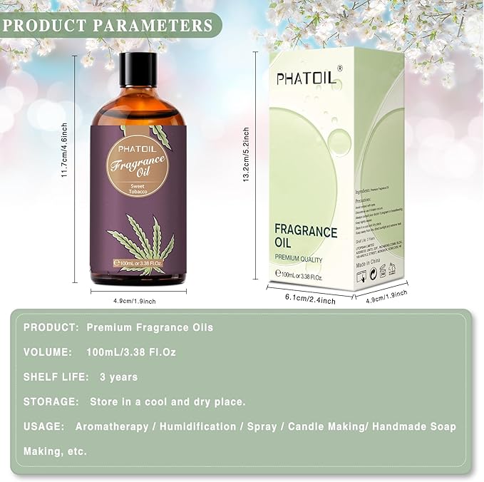 PHATOIL 3.38FL.OZ Sweet Tobacco Fragrance Oils for Aromatherapy, Essential Oils for Diffusers for Home, Perfect for Diffuser, DIY Candle and Soap Making, DIY Scented Products - 100ml - Bloomnest