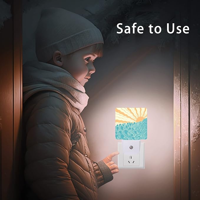 Waves Night Light,Sea Landscape Sun Plug-in Night Lights with Dusk-to-Dawn Sensor for Women/Girls/Boys Gift Sleep Friendly lamp for Bedroom, Bathroom and Living Room,0.5W - Bloomnest