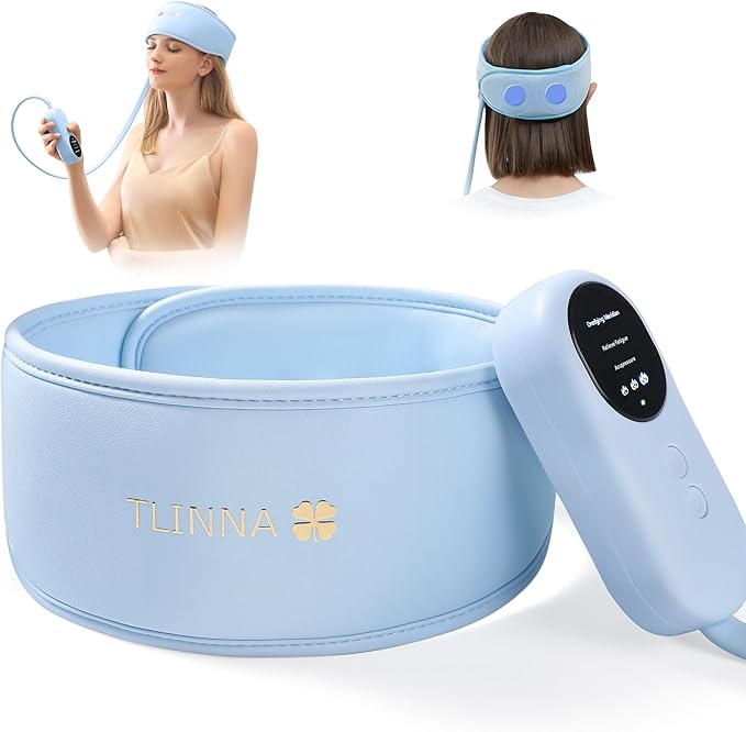 Head Massager,Scalp Massager,Relief Headaches,Fatigue,Stress,Sleep aid,Hangover with Airbag Kneading,Constant Temperature Hot Compress for Head (Sky Blue) TLINNA