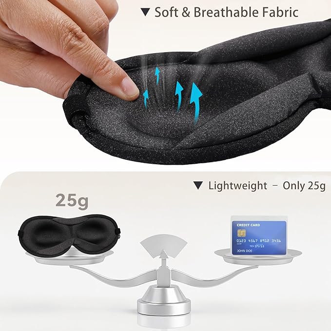 Ultra-Thin 3D Sleep Mask for Side Sleepers, Men, Women, Lash Extensions – Soft, Breathable and Lightweight Blackout Sleeping Eye Mask for Travel, Naps, Airplane, Adjustable, Mens (Black) - Bloomnest