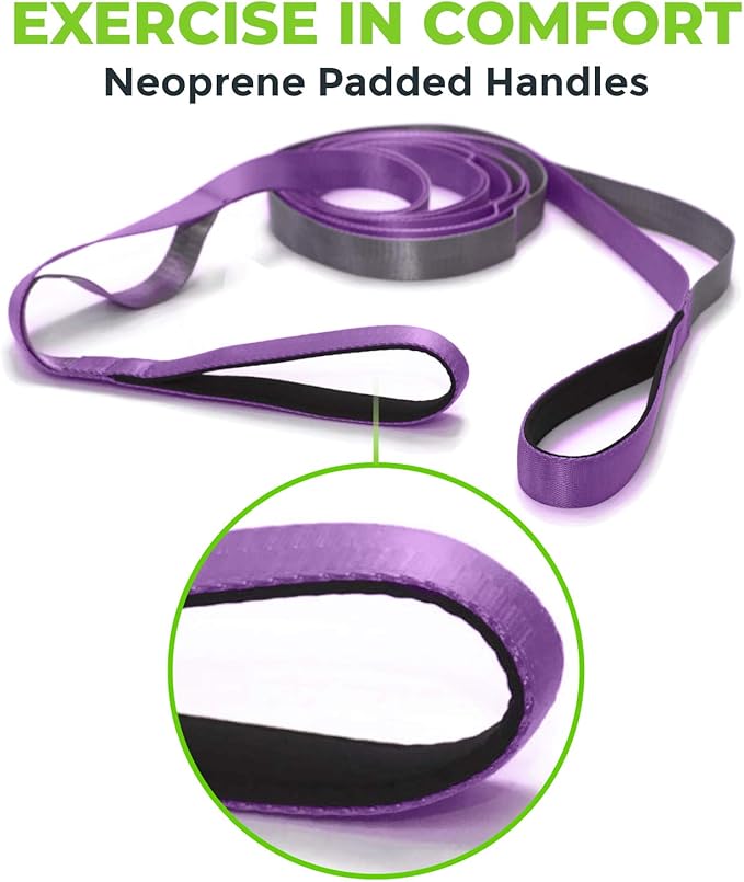 Gradient Fitness Stretching Strap for Physical Therapy, 12 Multi-Loop Stretch Strap 1" W x 8' L, Neoprene Handles, Physical Therapy Equipment, Yoga Straps for Stretching, Leg Stretcher. - Bloomnest