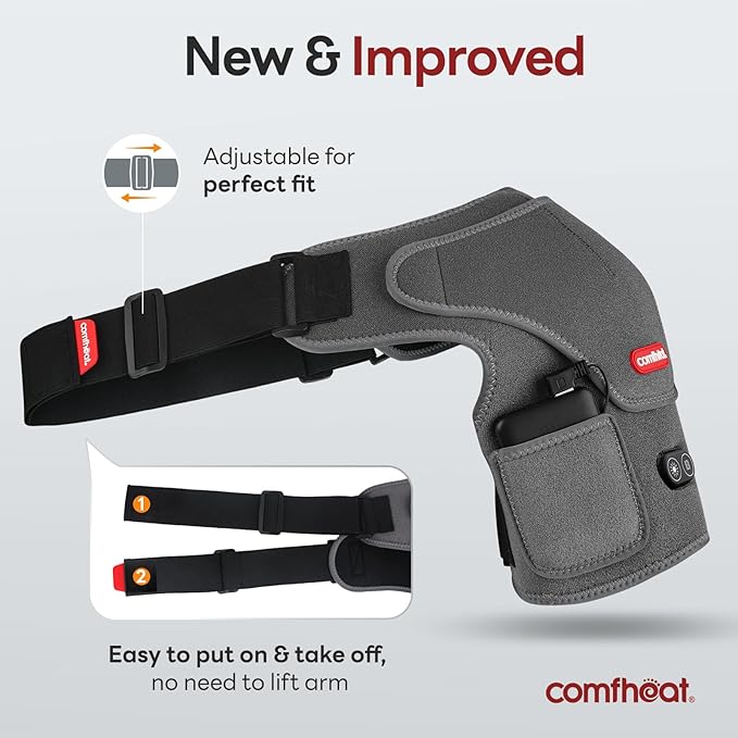 Cordless Shoulder Heating Pad with Vibration Massage for Frozen Shoulder Rotator Cuff Pain Relief, 5000mAh Battery Powered Heated Shoulder Brace Wrap, 1-3H Hot Compress for Men & Women