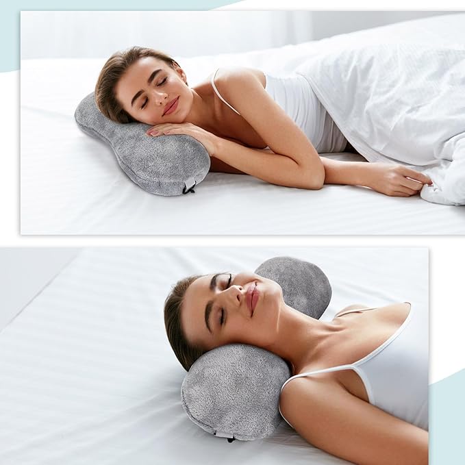 1 Pc Neck Pillow for Recliner Headrest Pillow Bone Shaped Chair Plush with Adjustable Strap Neck Support and Pain Relief Curve Head Cushion for Car Travel Airplane (Grey) - Bloomnest
