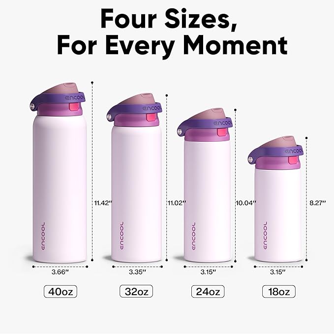 ENCOOL Leakproof Insulated Water Bottle with Straw Dual-Sip Water Bottle Bag-Safe Design for Work, Commute & Gym – Keeps Drinks Cold All Day, 24 oz, Purple Cabbage ENCOOL