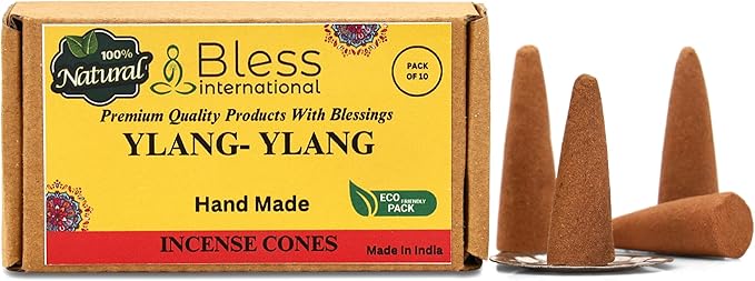 Bless International YLANG-YLANG 100%-Natural-Incense-Cones Handmade-Hand-Dipped Organic-Chemicals-Free for-Purification-Relaxation-Positivity-Yoga-Meditation The-Best-scents (10 Count) BlessInternational