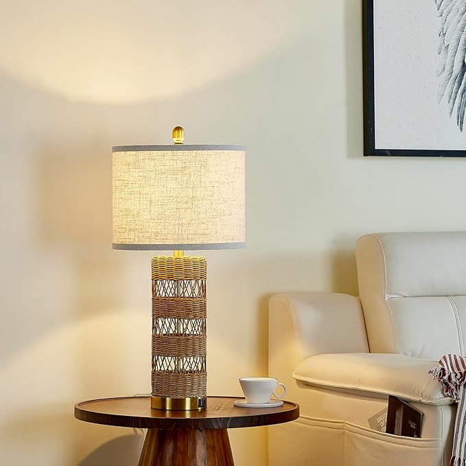 Boho Rattan Stylish & Functional & Versatile Decor USB Table Lamps Set of 2-28" Farmhouse Bedside Lights,Bulbs Included - Bloomnest