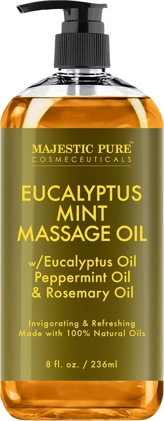 MAJESTIC PURE Eucalyptus Mint Massage Oil for Massage Therapy - Refreshing, and Relaxing - Natural Oils with Eucalyptus Essential Oil - for All Skin Types - Men and Women - 8 fl oz - Bloomnest