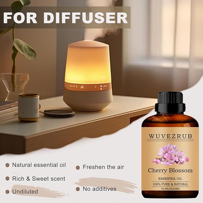 Cherry Blossom Essential Oils, 240ML Pure and Natural Essential Oil for Aromatherapy Diffuser - Cherry Blossom /8 Fl Oz - Bloomnest