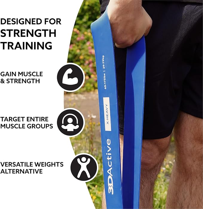 3DActive Pull Up Assist Band - Resistance Band for Strength Training, Powerlifting, Body Stretching, Crossfit - Exercise Guide Included.