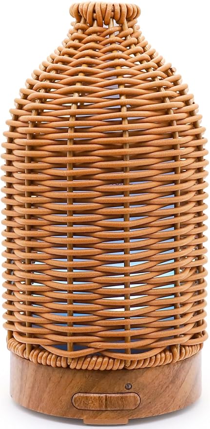 Essential Oil Diffuser - Multifunction Aromatherapy Diffuser 7 LED Color Changing Light 100ML Rattan Diffuser Easy to Clean Suitable for Home,Office (Tan) - Bloomnest