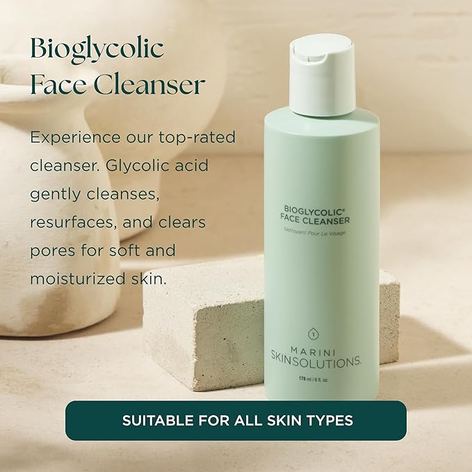 Marini SkinSolutions Bioglycolic Face Cleanser - Gentle Resurfacing Facial Wash with Glycolic Acid - Non Foaming, Non Irritating - Cruelty Free - Made in the USA - 6 fl oz - Bloomnest