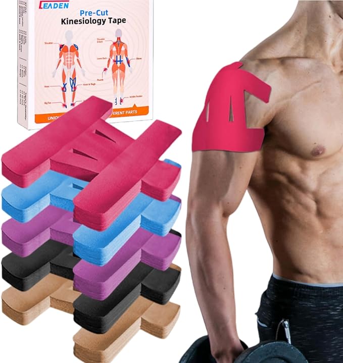 IEADEN Precut Kinesiology Tape for Shoulder, 10 Pcs - Shoulder Support & Stability, Shoulder Pain Relief Athletic Tape - Waterproof & Elastic, Breathable Hypoallergenic Latex-Free Tape, Pink - Bloomnest