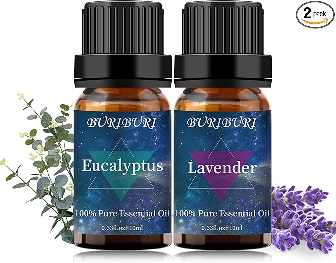 BURIBURI Eucalyptus Oil and Lavender Essential Oil Set 2 Pack, 100% Pure Diffuser Oil Eucalyptus Essential Oil for Massage, Soap Making BURIBURI