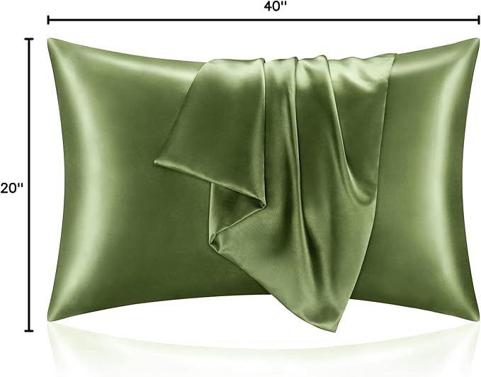 BEDELITE Satin Pillowcase for Hair and Skin, Super Soft and Cooling Similar to Silk Pillow Cases 2 Pack with Envelope Closure, Gift for Women Men(20"x40" King Size, Cedar Green) - Bloomnest