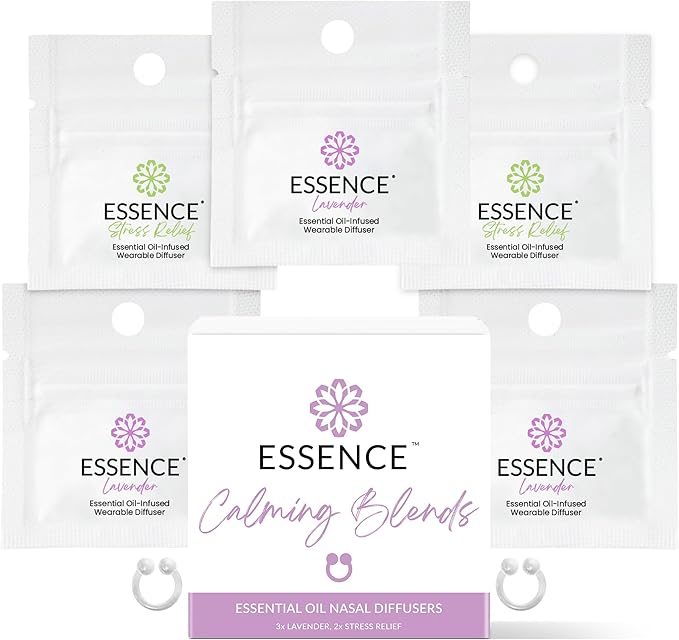 Essence Nasal Diffuser Calming Bundle – Aromatherapy Essential Oil Silicone Nose Rings for Stress & Sleep Support – Wearable Lavender & Stress Relief Blends for Relaxation & Nighttime Use - Bloomnest
