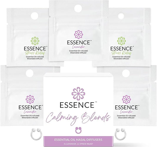Essence Nasal Diffuser Calming Bundle – Aromatherapy Essential Oil Silicone Nose Rings for Stress & Sleep Support – Wearable Lavender & Stress Relief Blends for Relaxation & Nighttime Use - Bloomnest