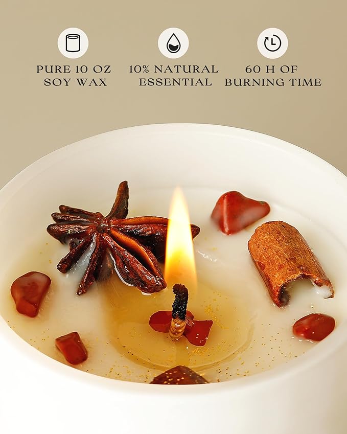 AOOVOO Apple Cinnamon Scented Candles for Women - Aromatherapy Candle with Crystals Inside, 10oz Soy Candles for Home Scented, Birthday Gifts Christmas Candle for Women Mom - Bloomnest